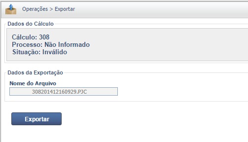 Tela Exportar do PJe-Calc para geração de arquivo XML do cálculo