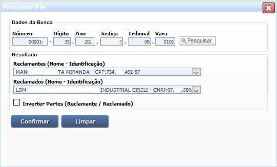 Tela Processo PJe para pesquisar dados do processo no PJe-Calc